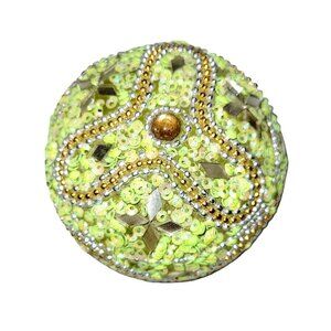 Vintage Round Nesting Trinket Boxes Green Beaded and Mirrored Four in One